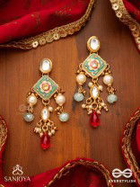 ANUPAMA - INCOMPARABLE BEAUTY - STATEMENT ENAMELLED KUNDAN EARRINGS WITH DAZZLING PEARLS, BEADS AND GEMS