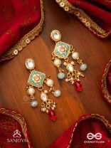 ANUPAMA - INCOMPARABLE BEAUTY - STATEMENT ENAMELLED KUNDAN EARRINGS WITH DAZZLING PEARLS, BEADS AND GEMS