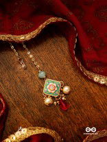 ANUPAMA - INCOMPARABLE BEAUTY - STATEMENT ENAMELLED KUNDAN MAANGTIKA WITH DAZZLING PEARLS, BEADS AND GEMS