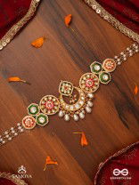 VIBHAVATI - ADORNED WITH RICHNESS - EXQUISITE KUNDAN CHOKER WITH ENAMELLED POLKI DESIGN, PEARLS AND GEMSTONES