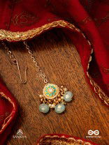 VARUNIKA - GODDESS OF WATER - GRACEFUL BLUE ENAMEL KUNDAN MAANGTIKA WITH LUSTROUS DROPS