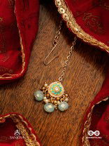 VARUNIKA - GODDESS OF WATER - GRACEFUL BLUE ENAMEL KUNDAN MAANGTIKA WITH LUSTROUS DROPS