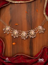 CHITRAMANI - JEWELLED ART - HANDCRAFTED KUNDAN NECKLACE WITH DETAILED ENAMEL WORK AND SOFT GEM DROPS