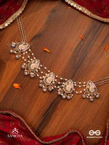 CHITRAMANI - JEWELLED ART - HANDCRAFTED KUNDAN NECKLACE WITH DETAILED ENAMEL WORK AND SOFT GEM DROPS