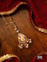 CHITRAMANI - JEWELLED ART - HANDCRAFTED KUNDAN MAANGTIKA WITH DETAILED ENAMEL WORK AND SOFT GEM DROPS