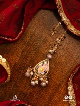 CHITRAMANI - JEWELLED ART - HANDCRAFTED KUNDAN MAANGTIKA WITH DETAILED ENAMEL WORK AND SOFT GEM DROPS