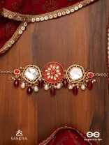 AGNITA - FIERY BEAUTY - INTRICATE KUNDAN RED POLKI CHOKER WITH DAZZLING MIRROR ACCENTS, PEARLS AND GEM FRINGES
