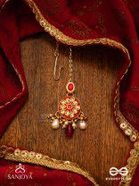 AGNITA - FIERY BEAUTY - INTRICATE KUNDAN RED POLKI MAANGTIKA WITH PEARLS AND GEM FRINGES
