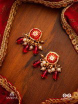 TRADITIONAL RED ENAMELLED POLKI EARRINGS WITH LUSTROUS BEADS AND PEARLS