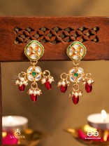 VIMALA - PURE AND DIVINE - ORNATE  KUNDAN EARRINGS WITH ROYAL RED STONES AND PEARLS