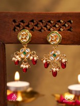 VIMALA - PURE AND DIVINE - ORNATE  KUNDAN EARRINGS WITH ROYAL RED STONES AND PEARLS