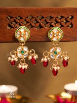 VIMALA - PURE AND DIVINE - ORNATE  KUNDAN EARRINGS WITH ROYAL RED STONES AND PEARLS