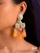 VASANTINI - SPRING’S BEAUTY - GRAND KUNDAN EARRINGS WITH PEARLS, BEADS AND GEM FRINGES
