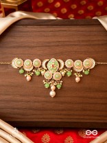 HARITRINA - VERDANT BEAUTY - KUNDAN DAINTY GOLDEN NECKLACE WITH HANDCRAFTED FLORAL ENAMEL WORK