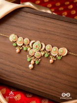 HARITRINA - VERDANT BEAUTY - KUNDAN DAINTY GOLDEN NECKLACE WITH HANDCRAFTED FLORAL ENAMEL WORK