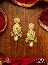 HARITRINA - VERDANT BEAUTY - KUNDAN DAINTY GOLDEN EARRINGS WITH HANDCRAFTED FLORAL ENAMEL WORK