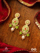 HARITRINA - VERDANT BEAUTY - KUNDAN DAINTY GOLDEN EARRINGS WITH HANDCRAFTED FLORAL ENAMEL WORK