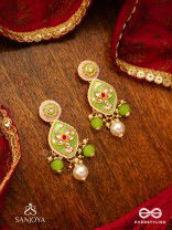 HARITRINA - VERDANT BEAUTY - KUNDAN DAINTY GOLDEN EARRINGS WITH HANDCRAFTED FLORAL ENAMEL WORK