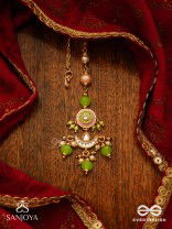 HARITRINA - VERDANT BEAUTY - KUNDAN DAINTY GOLDEN MAANGTIKA WITH HANDCRAFTED FLORAL ENAMEL WORK