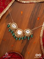 INDRANEELA - BLUE SAPPHIRE GLOW - ROYAL KUNDAN POLKI NECKLACE WITH SPARKLING TEAL GEMSTONES