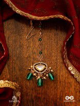 INDRANEELA - BLUE SAPPHIRE GLOW - ROYAL KUNDAN POLKI MAANGTIKA WITH SPARKLING TEAL GEMSTONES