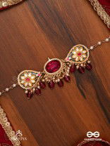 SINDURINI - VERMILION GRACE - STATEMENT KUNDAN POLKI NECKLACE WITH RED GEMSTONES AND ENAMEL ACCENTS