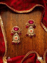 SINDURINI - VERMILION GRACE - STATEMENT KUNDAN POLKI EARRINGS WITH RED GEMSTONES AND ENAMEL ACCENTS