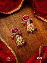 SINDURINI - VERMILION GRACE - STATEMENT KUNDAN POLKI EARRINGS WITH RED GEMSTONES AND ENAMEL ACCENTS