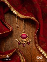 SINDURINI - VERMILION GRACE - STATEMENT KUNDAN POLKI MAANGTIKA WITH RED GEMSTONES AND ENAMEL ACCENTS