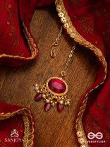 SINDURINI - VERMILION GRACE - STATEMENT KUNDAN POLKI MAANGTIKA WITH RED GEMSTONES AND ENAMEL ACCENTS