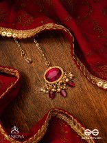 SINDURINI - VERMILION GRACE - STATEMENT KUNDAN POLKI MAANGTIKA WITH RED GEMSTONES AND ENAMEL ACCENTS