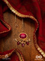 SINDURINI - VERMILION GRACE - STATEMENT KUNDAN POLKI MAANGTIKA WITH RED GEMSTONES AND ENAMEL ACCENTS