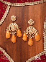 SHATRUNJAYA - CONQUEROR’S GLORY - GRAND HERITAGE KUNDAN EARRINGS WITH ENAMELLED ACCENTS AND ORANGE GEMS