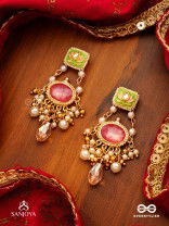MRINALIKA - LOTUS PETAL - GRACEFUL ENAMELLED HANDCRAFTED KUNDAN EARRINGS WITH SOFT PASTEL GEMSTONES