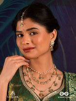 VARSHALEKHA - RAINFALL STROKES - ROYAL HERITAGE MULTI-STRAND KUNDAN MAANGTIKA WITH PEARL STRINGS AND POLKI DROPS