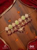 PUSHPALEKHA - STROKES OF FLOWERS - INTRICATE FLORAL ENAMELLED KUNDAN NECKLACE WITH RUBY BEADS