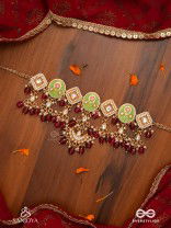 PUSHPALEKHA - STROKES OF FLOWERS - INTRICATE FLORAL ENAMELLED KUNDAN NECKLACE WITH RUBY BEADS