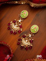 PUSHPALEKHA - STROKES OF FLOWERS - INTRICATE FLORAL ENAMELLED KUNDAN EARRINGS WITH RUBY BEADS