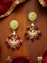 PUSHPALEKHA - STROKES OF FLOWERS - INTRICATE FLORAL ENAMELLED KUNDAN EARRINGS WITH RUBY BEADS