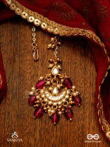 PUSHPALEKHA - STROKES OF FLOWERS - INTRICATE FLORAL ENAMELLED KUNDAN MAANGTIKA WITH RUBY BEADS