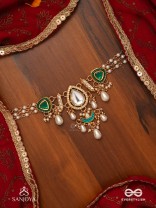 RATNODYA - RISING GEM - DAZZLING KUNDAN CHOKER WITH PEARLS AND ROYAL GREEN AND GOLD ACCENTS