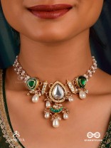 RATNODYA - RISING GEM - DAZZLING KUNDAN CHOKER WITH PEARLS AND ROYAL GREEN AND GOLD ACCENTS
