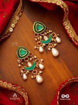RATNODYA - RISING GEM - DAZZLING KUNDAN EARRINGS WITH PEARLS AND ROYAL GREEN AND GOLD ACCENTS