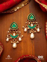 RATNODYA - RISING GEM - DAZZLING KUNDAN EARRINGS WITH PEARLS AND ROYAL GREEN AND GOLD ACCENTS