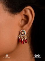 RUDRARAGA - MELODY OF RED - INTRICATE KUNDAN EARRINGS  WITH RUBY BEADS AND GOLDEN DETAILS
