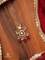 RUDRARAGA - MELODY OF RED - INTRICATE KUNDAN MAANGTIKA WITH RUBY BEADS AND GOLDEN DETAILS