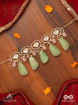 SHITALA - COOLING GRACE - CLASSIC GREEN KUNDAN POLKI CHOKER WITH GOLDEN DETAILS AND SOFT GEM ACCENTS