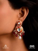 JWLALA - FLAME-LIKE BEAUTY - MAJESTIC HANDCRAFTED KUNDAN EARRINGS WITH ORNATE RED AND GOLDEN DETAILS