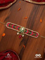 INDULEKHA - MOON'S BEAUTY - EXQUISITE CRESCENT-MOTIF KUNDAN CHOKER WITH ENAMEL DETAILS AND PEARL DROPS