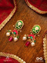 INDULEKHA - MOON'S BEAUTY - EXQUISITE CRESCENT-MOTIF KUNDAN EARRINGS WITH ENAMEL DETAILS AND PEARL DROPS